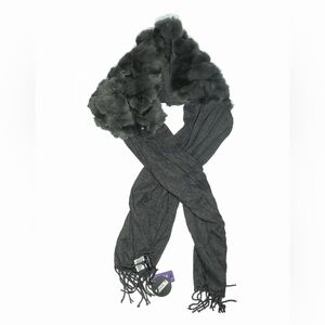 Patrizia Luca Charcoal Gray Rex Rabbit Fur Fringe Scarf